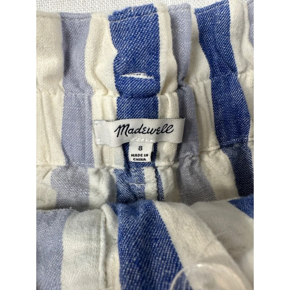 Madewell Blue White Striped Linen Cotton Paperbag Shorts Womens 8 - Picture 5 of 8